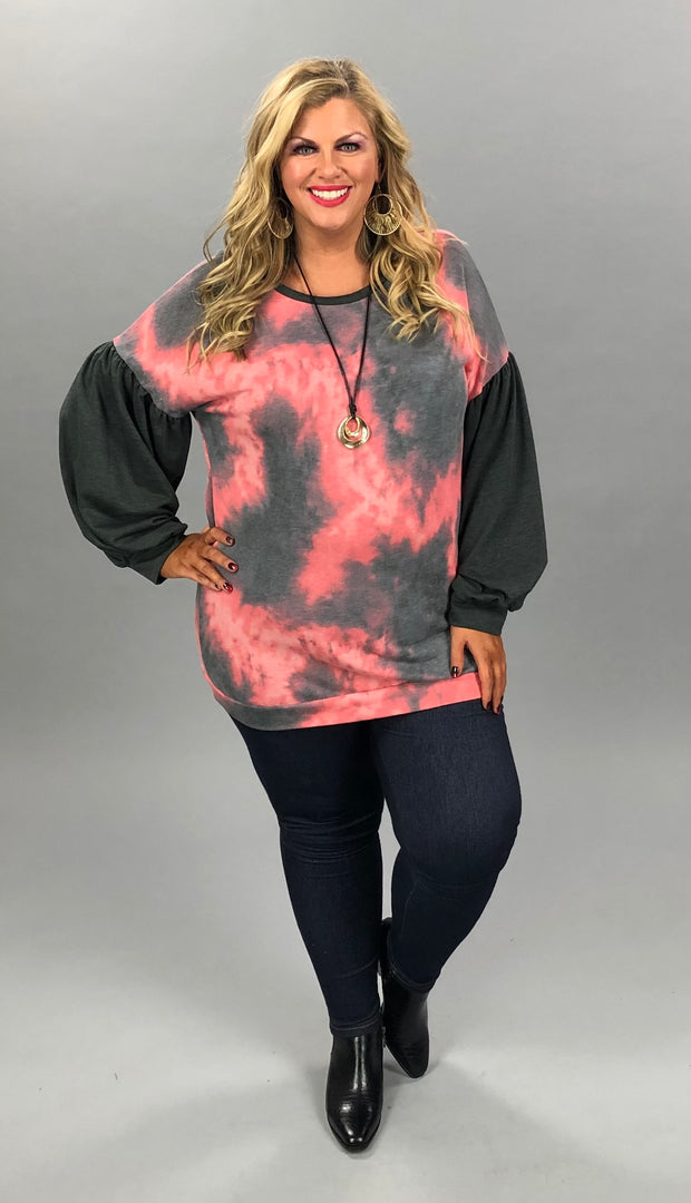 59 OR 25 CP-O {Late For The Party} Pink Grey Tie Dye Top PLUS SIZE XL 2X 3X