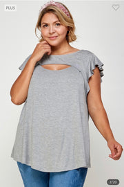 90 SSS-P {Love Connection} Heather Gray Keyhole Top PLUS SIZE 1X 2X 3X