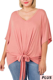 44 SSS-L {All Tied Up} Desert Rose V-Neck Front Tie Top PLUS SIZE 1X 2X 3X