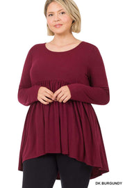 94   SLS-A {Keep It Going} Dk. Burgundy Babydoll Hi/Low Top PLUS SIZE 1X 2X 3X