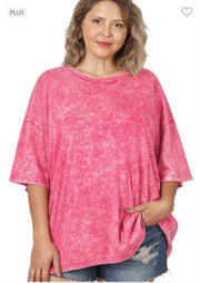 97 SQ-B {Old School Vibes} Rose Mineral Wash Top PLUS SIZE 1X/2X  2X/3X