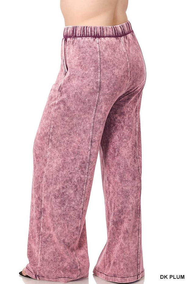 LEG-73 {Dressing For Me} Dk. Plum Acid Wash Wide Leg Joggers PLUS SIZE 1X 2X 3X