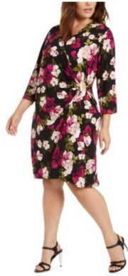 PQ-A  M-109 {Calvin Klein} Black Floral Dress Retail $109.50 PLUS SIZE 1X