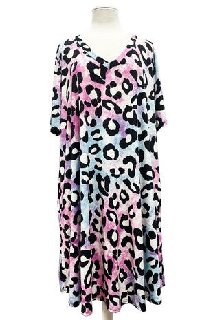 12 PSS-G {Spirit Of The Trend} Pink/Blue Leopard Print Dress EXTENDED PLUS SIZE 3X 4X 5X