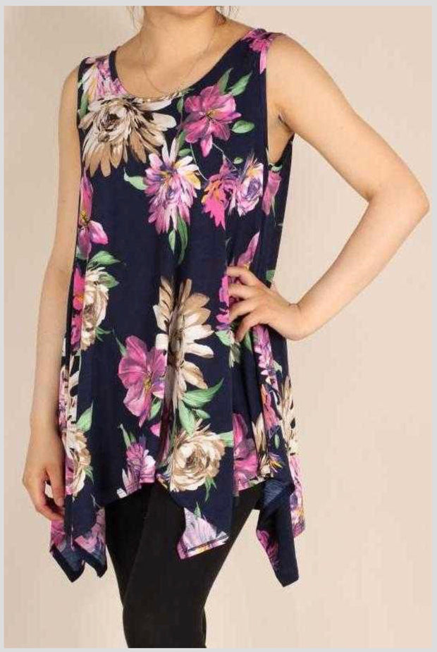 SV-Z {Made From Love} Navy Floral Sleeveless Tunic PLUS SIZE 1X 2X 3X