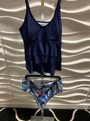 SWIM-F {Beach Fashionista} Navy/Floral Two Piece Swimsuit PLUS SIZE 3X