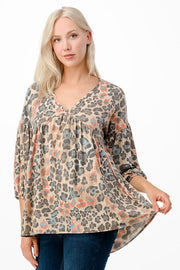 69 PQ-J {Beautifully You} Taupe Animal Print Top PLUS SIZE 1X 2X 3X