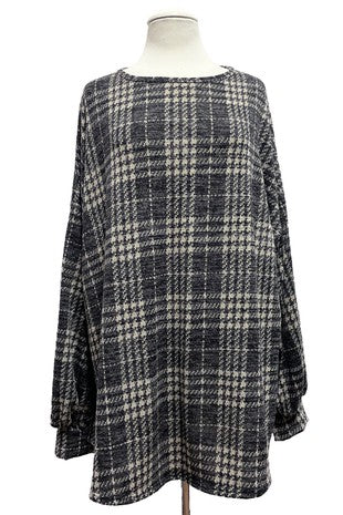 36 PLS {Get Dressed Up} Charcoal Plaid Long Sleeve Top EXTENDED PLUS SIZE 3X 4X 5X