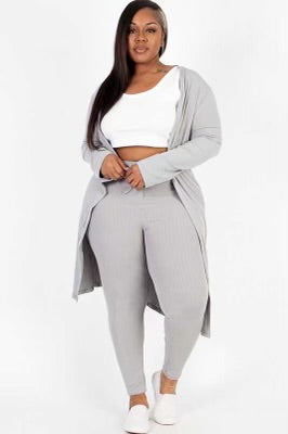 99 SET-G {Chill For Awhile} Grey Ribbed Cardigan & Bottoms SALE!!!  PLUS SIZE 1X 2X 3X