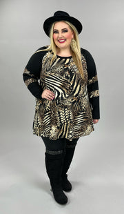 23 CP-B {Caught In The Wild}  Black/Brown Leopard Tunic EXTENDED PLUS SIZE 4X 5X 6X