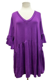 90 SSS-L {My Gift To You} Eggplant V-Neck Babydoll Top EXTENDED