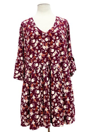 51 PSS {My Calling Card} Burgundy Floral Babydoll Tunic EXTENDED PLUS SIZE 3X 4X 5X