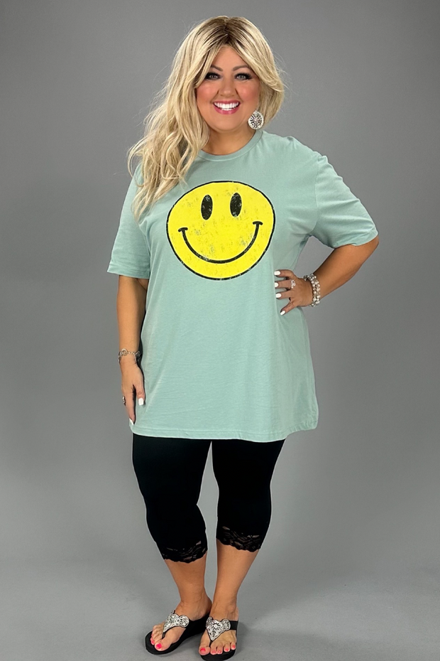 19 GT-C {Smiling At You} Sage Smiley Face Graphic Tee PLUS SIZE 1X 2X 3X