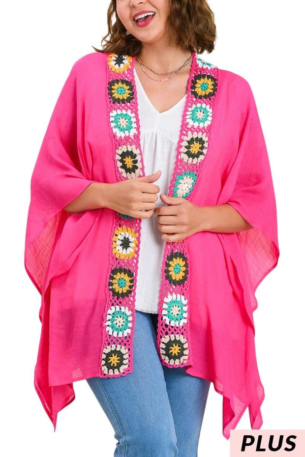 40 OT-A {Maybe Some Day} Umgee  SALE!! Hot Pink Kimono PLUS SIZE XL/1X  1X/2X