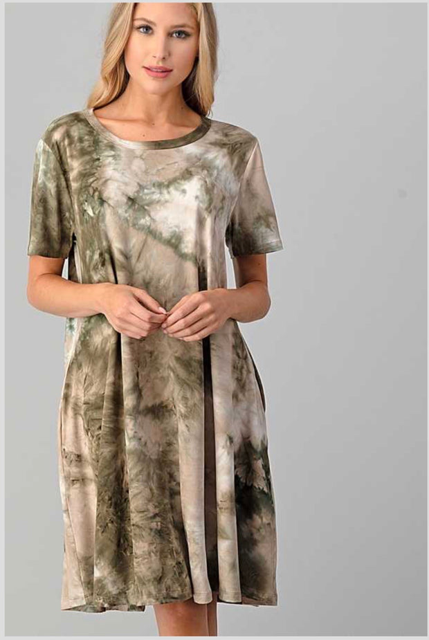 PSS-V {Down By The River} Olive & Tan Tie Dye Dress BUTTER SOFT PLUS SIZE XL 2X 3X