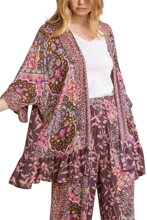 11 OT-C {Party Ready} Umgee Dusty Pink Print Kimono PLUS SIZE XL 1X 2X