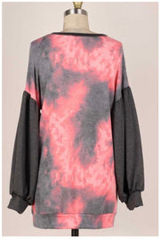 59 OR 25 CP-O {Late For The Party} Pink Grey Tie Dye Top PLUS SIZE XL 2X 3X