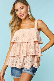 83 SV {Winning Always} Peach Eyelet Tiered Top PLUS SIZE 1X 2X 3X