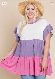 22 CP-U {Share The Joy} Lavender/Pink Contrast Dress PLUS SIZE 1X 2X 3X