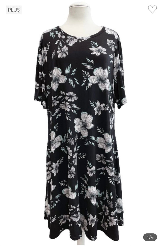 32 PSS-C {Coloring Time} Black Floral Printed Dress PLUS SIZE 3X 4X 5X