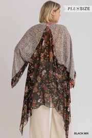 97 OT-W {Stunning Elegance} Umgee Black Floral Kimono PLUS SIZE XL/1X  1X/2X