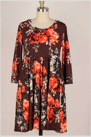 30 PQ-B {Garden Of Love} Dark Brown Floral Tiered  Dress PLUS SIZE 1X 2X 3X