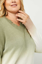 59 OR 25 PLS-K {Stuck} Olive Tan Ombre Top PLUS SIZE XL 2X 3X