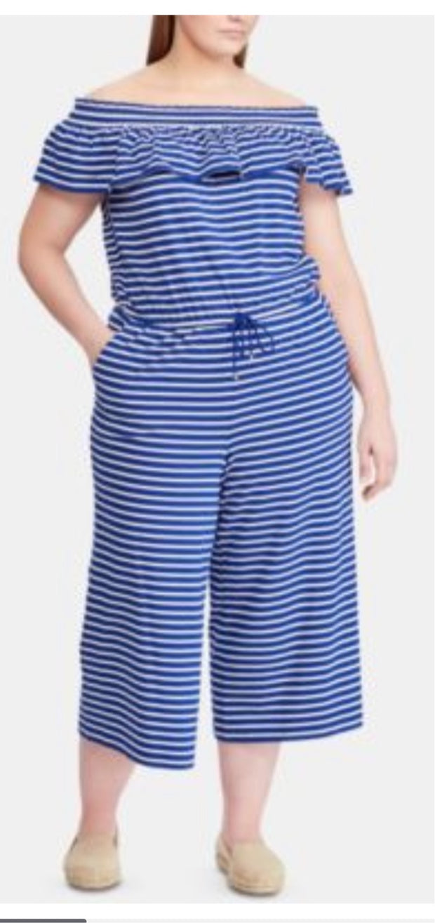 RP-A  M-109 {Ralph Lauren} Blue Stripe Jumpsuit Retail $165.00 PLUS SIZE 2X