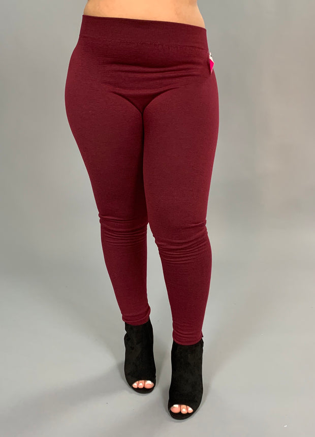 BT-99 {ROSIO} Burgundy Soft French-Terry Leggings PLUS SIZE