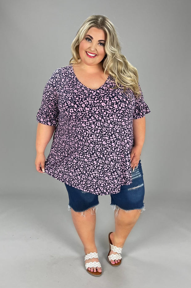 58 PSS-B {Unfiltered Emotions} Navy Pink Floral Top PLUS SIZE 1X 2X 3X 4X 5X 6X