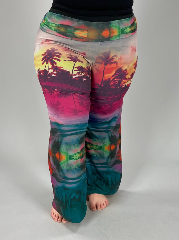 BT-D {Sunset Inspired} Multi-Color Sunset Print Palazzo Pants  PLUS SIZE 1X 2X 3X