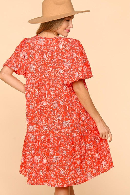 11 PSS-M {Be Good To Yourself} Coral Floral Babydoll Dress PLUS SIZE XL 2X 3X