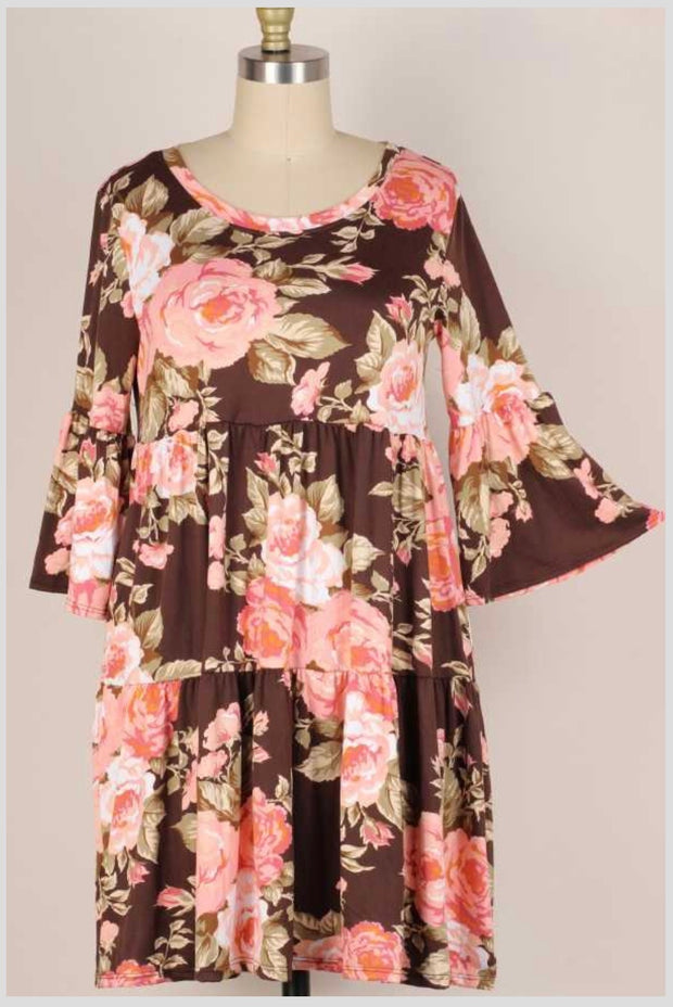 37 PQ-A {Garden Surprise} Brown Floral Tiered Dress PLUS SIZE 1X 2X 3X