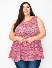 29 SV-K {Decision To Make} Rose Dalmation Print Tiered Top PLUS SIZE 1X 2X 3X