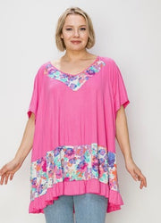 18 CP-G {Trusting Your Love} Pink V-Neck Tunic w/Floral Contrast CURVY BRAND!!!  EXTENDED PLUS SIZE 4X 5X 6X