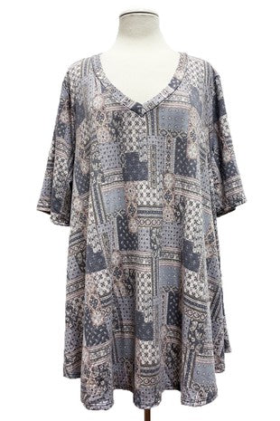 29 PSS {Charming Country} Grey Patchwork Print Top EXTENDED PLUS SIZE 3X 4X 5X