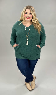41 OR 56 SLS-J {Cozy Nights} Hunter Green V-Neck Top PLUS SIZE 1X 2X 3X
