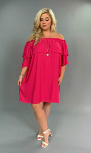 OS-i {Fine Lady} Fuchsia Off-Shoulder Cocktail Dress with Lining