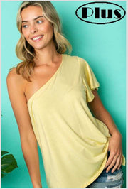 80 OS-B {Hang Loose}  SALE!!! YELLOW Tunic W/One Shoulder PLUS SIZE 1X 2X 3X  SALE!!!