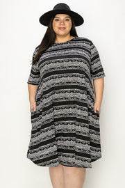 70 PSS {Change It Up} Black/White Stripe Print Dress EXTENDED PLUS SIZE 4X 5X 6X