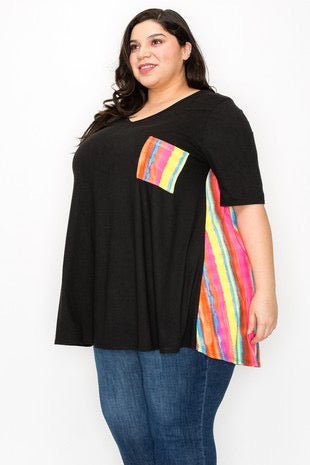 87 CP-A {Surrounded By Sunshine} Rainbow Striped Detail Tunic EXTENDED PLUS SIZE 3X 4X 5X