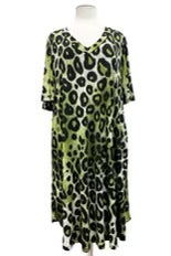 84 PSS {Content And Cozy} Green Leopard Print V-Neck Dress EXTENDED PLUS SIZE 3X 4X 5X