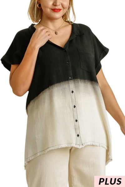 76 CP-B {Sounds Like Fun} Umgee Black Dip Dye Button Tunic PLUS SIZE XL 1X 2X