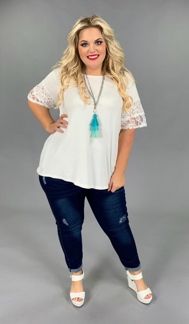 SD-M (Always Pretty) Ivory Tunic With Double Ruffle Lace Sleeves PLUS SIZE 1X 2X 3X