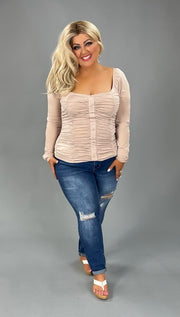 45 SLS-A {So Much Fun} Taupe Ruched Square Neck Top PLUS SIZE XL 2X 3X