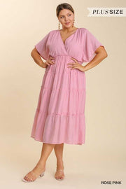 LD-T {Simply Superb} Umgee Rose Pink Tiered Dress PLUS SIZE XL 1X 2X