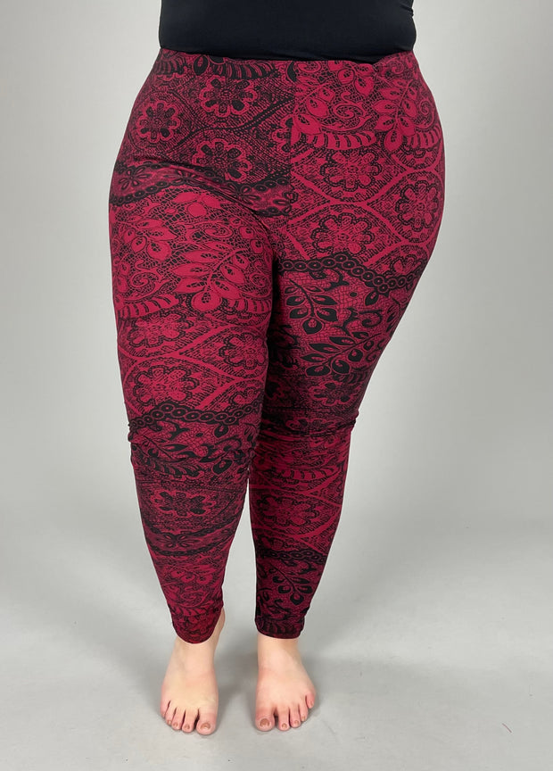 BT-99 {You're Gonna Love These} Black/Burgundy Leggings  X-PLUS SIZE