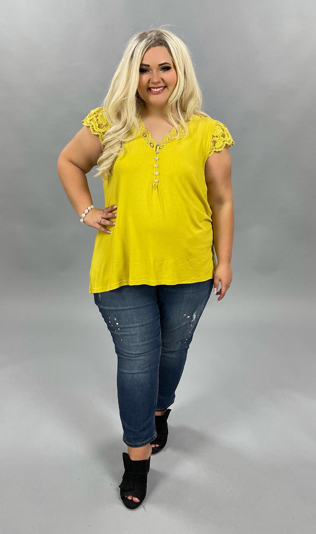 SSS-H {Simple Pleasures}  Mustard Top Crochet Lace Detail