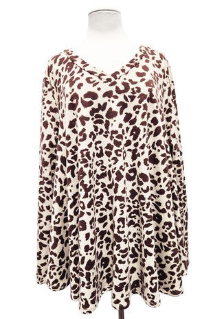 50 PLS {Easily Impressed} Cream Brown Print Top EXTENDED PLUS SIZE 3X 4X 5X
