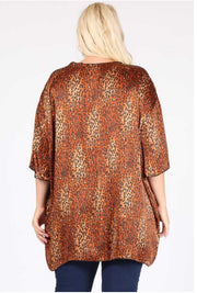 71 OT-D {Full of Confidence} Tan Leopard Print Kimono Plus Size 1X 2X 3X